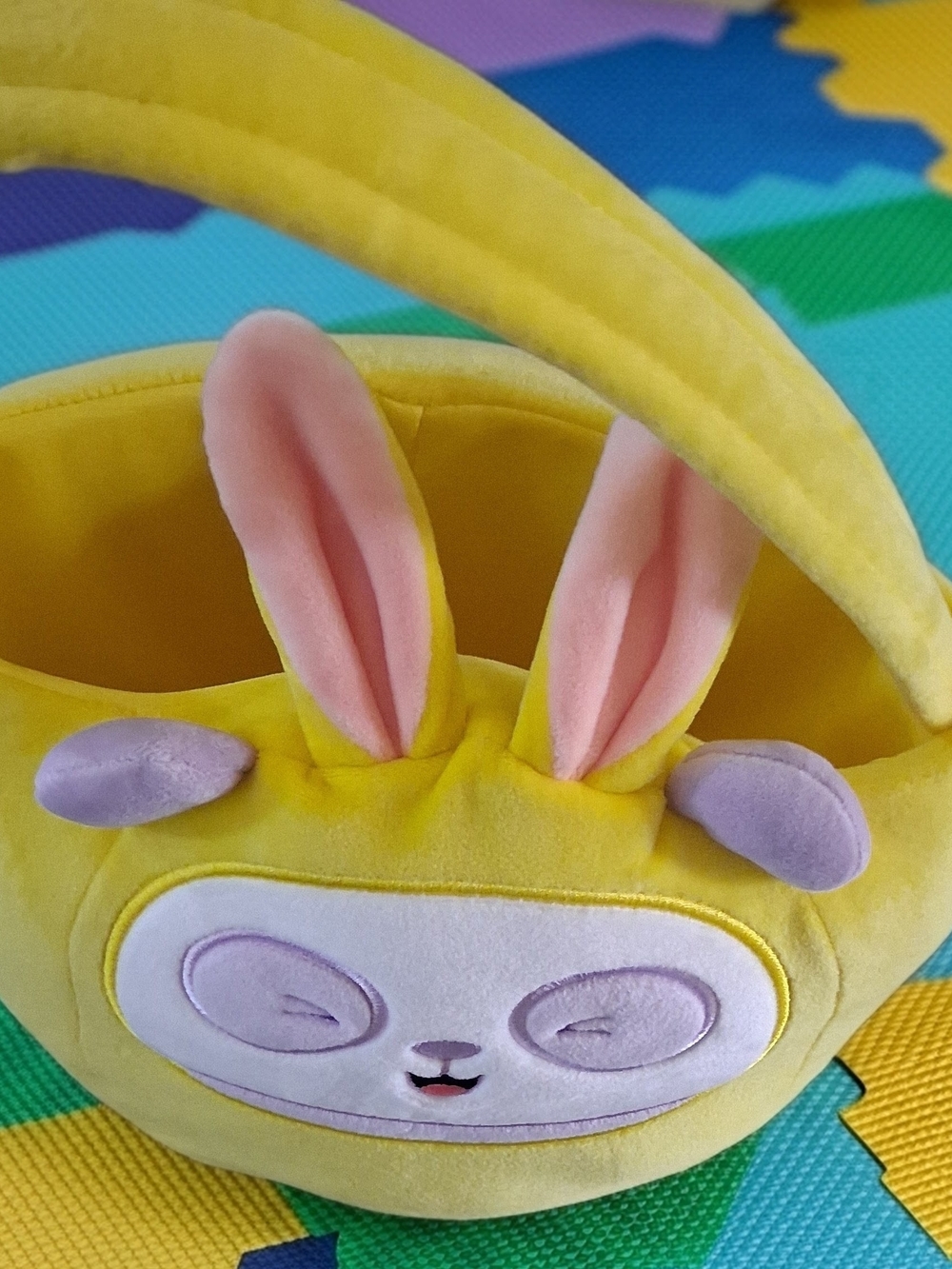 Squishmallows "PENNY"Yellow Bunny Basket with Pink Ears and Lavender Accents